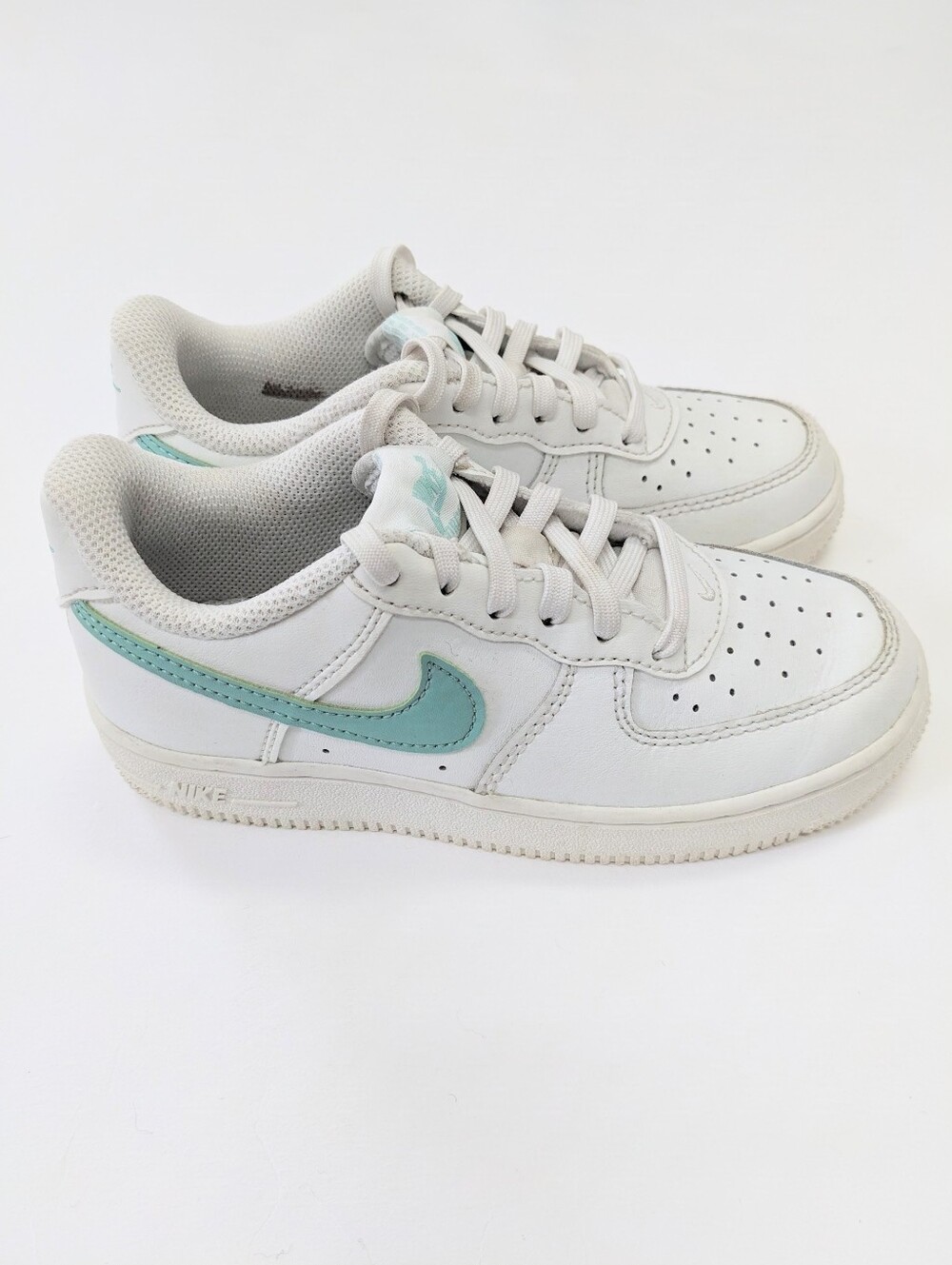 Nike Kids Low Tops White Sneakers with Mint Green Swoosh